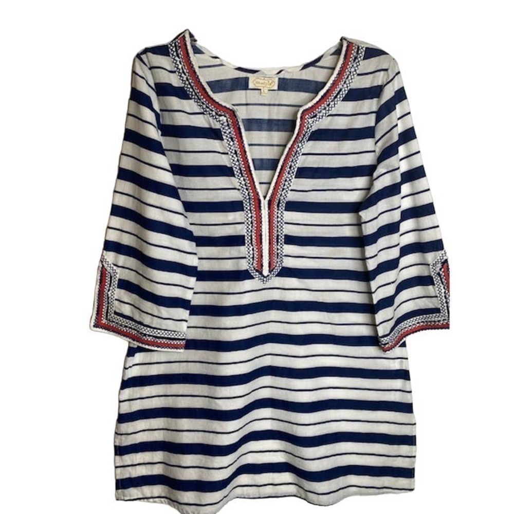 Mudpie Nautical Blue White Stripe Tunic 3/4 Sleeve Size L (12-14)‎